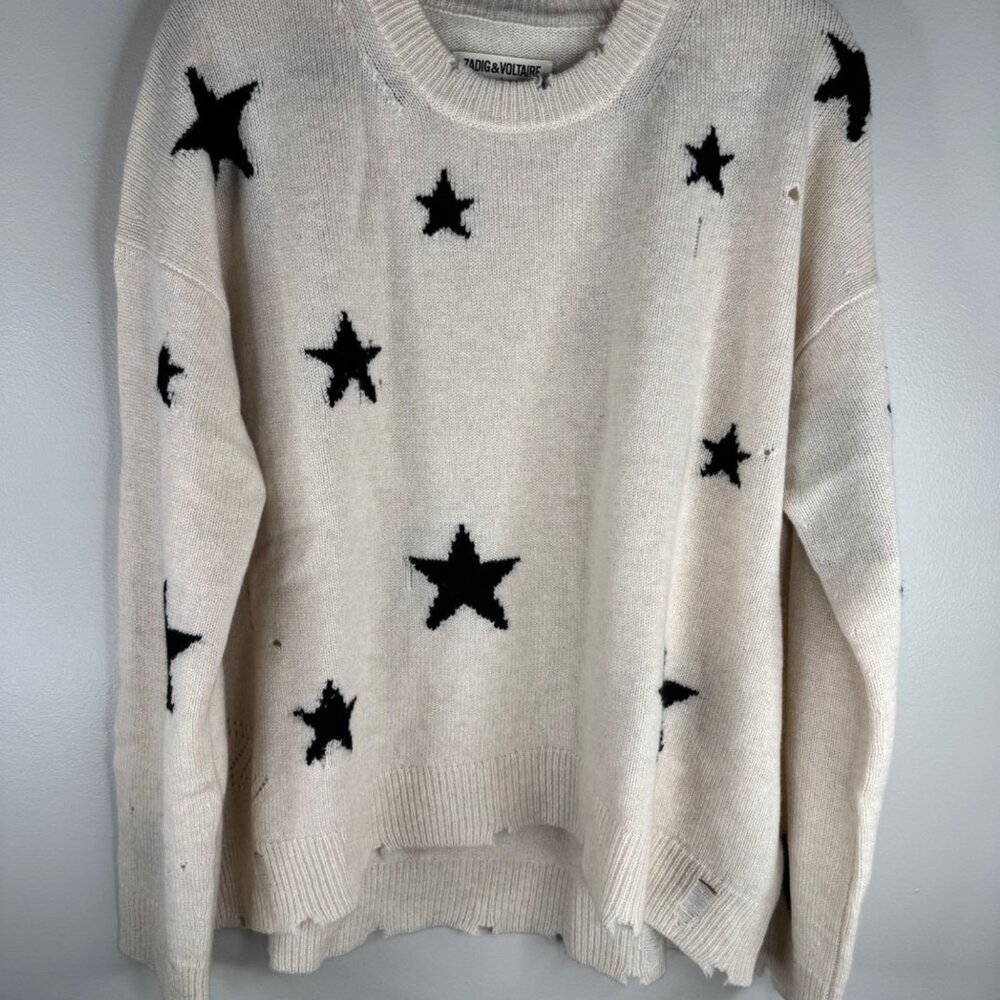 Zadig & Voltaire Markus Stars Cashmere Sweater Black White Size L Unisex $598 - Picture 4 of 11